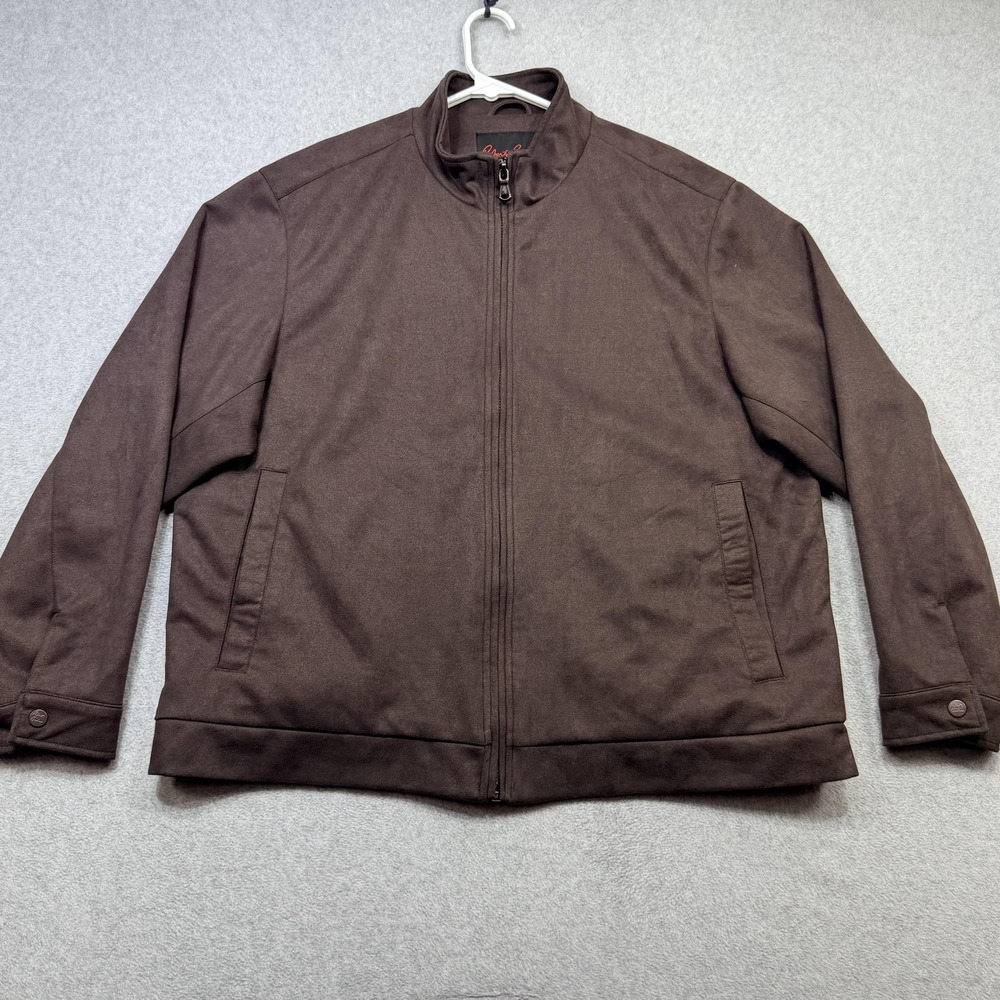 Robert Graham Faux Suede Bomber Jacket Mens XL Brown Microfiber Full Zip Lined